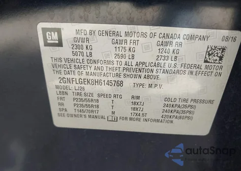 2017 Chevrolet Equinox Premier z USA, uszkodzony, nr VIN 2GNFLGEK8H6145768